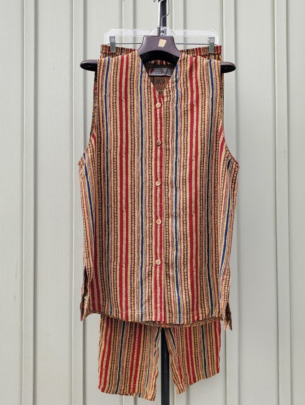 Chaus Vintage 100% Silk Reversible Elegant Long Vest And Trousers Set
